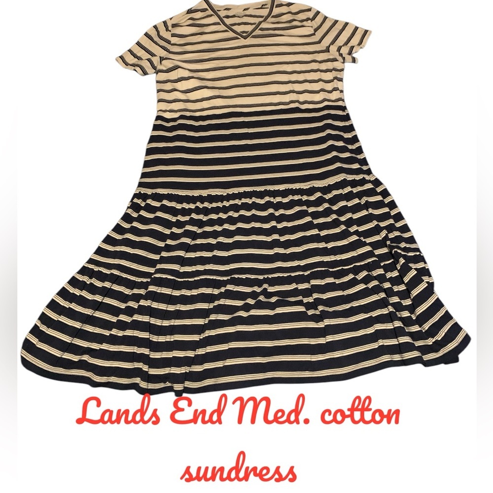 Lands' End White and Blue Ruffled Tiered Sundress